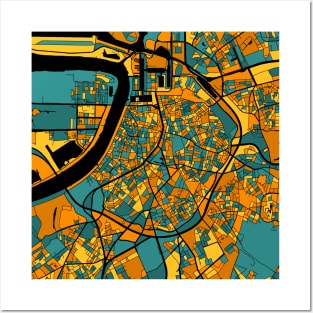 Antwerp Map Pattern in Orange & Teal Posters and Art